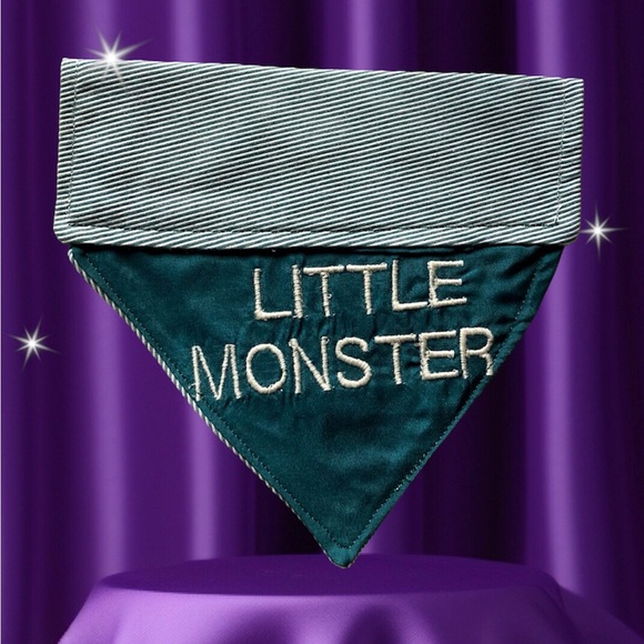 HANDMADE DOG BANDANA PERSONALIZED EMBROIDERED LITTLE MONSTER SLIP ON COLLAR - Picture 8 of 9